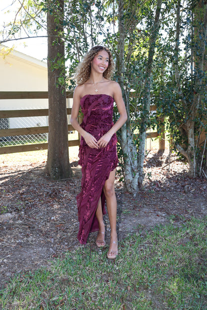 Flocking Dress(wine)