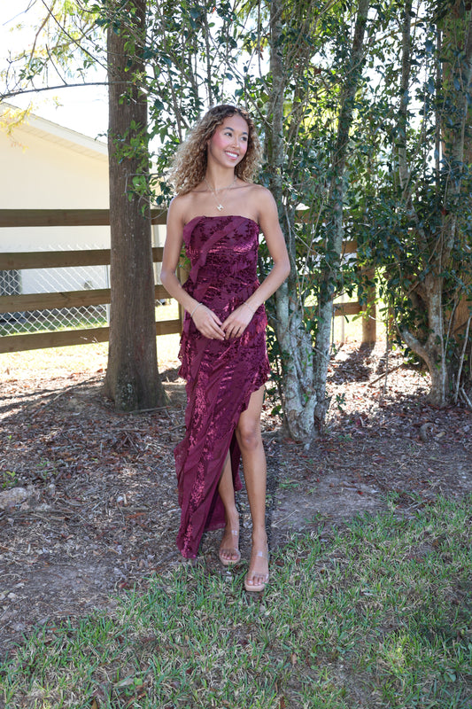 Flocking Dress(wine)