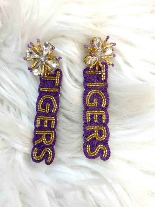 Tiger purple and Gold Earrings