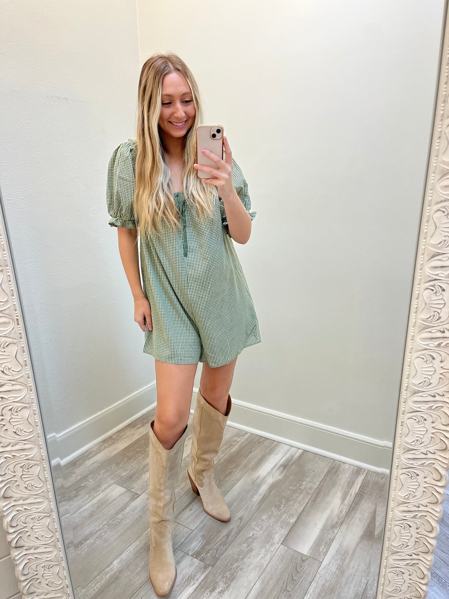 Gingham Romper(Olive)