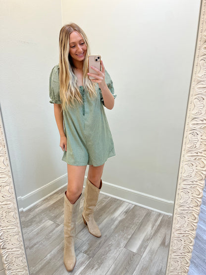 Gingham Romper(Olive)