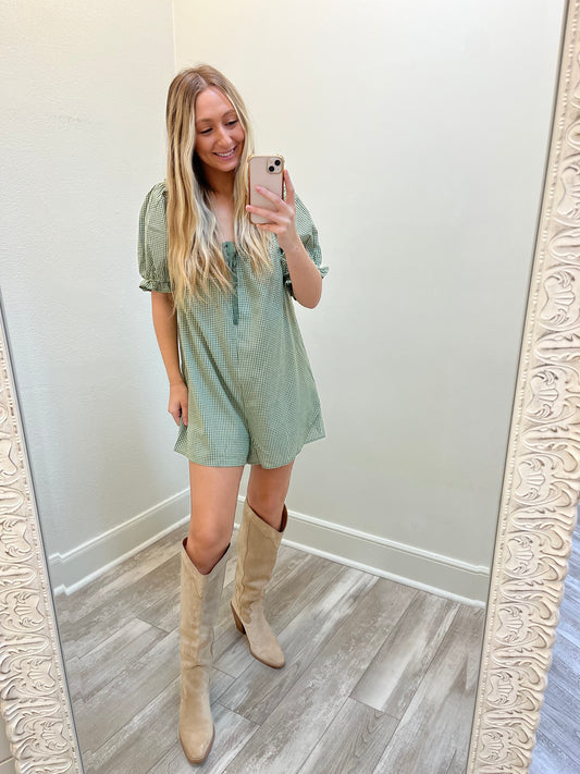 Gingham Romper(Olive)