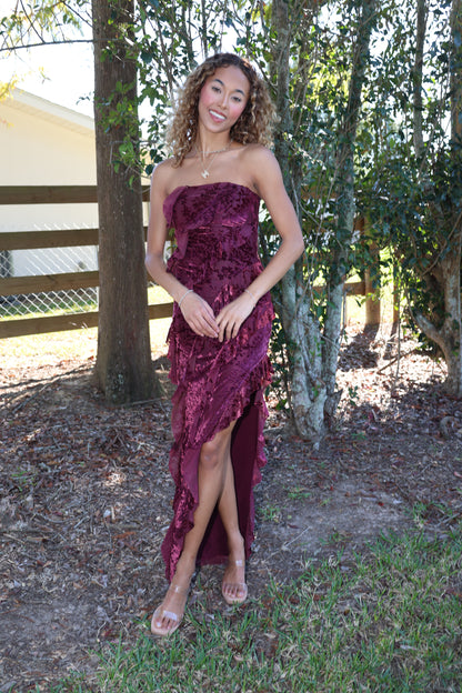 Flocking Dress(wine)