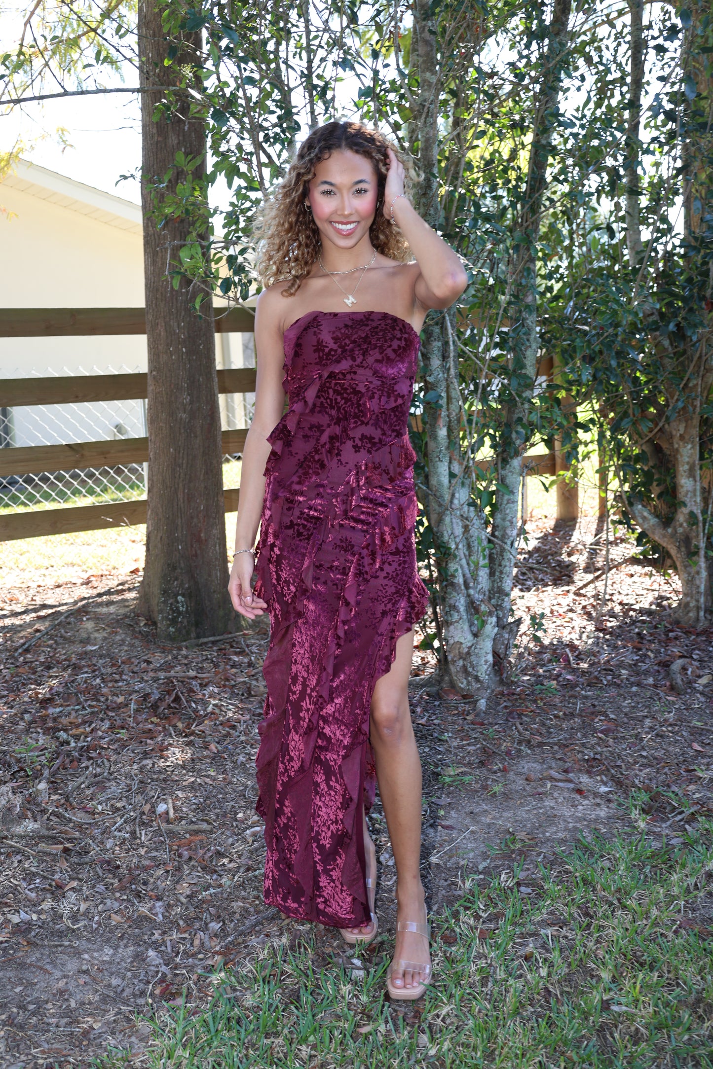 Flocking Dress(wine)